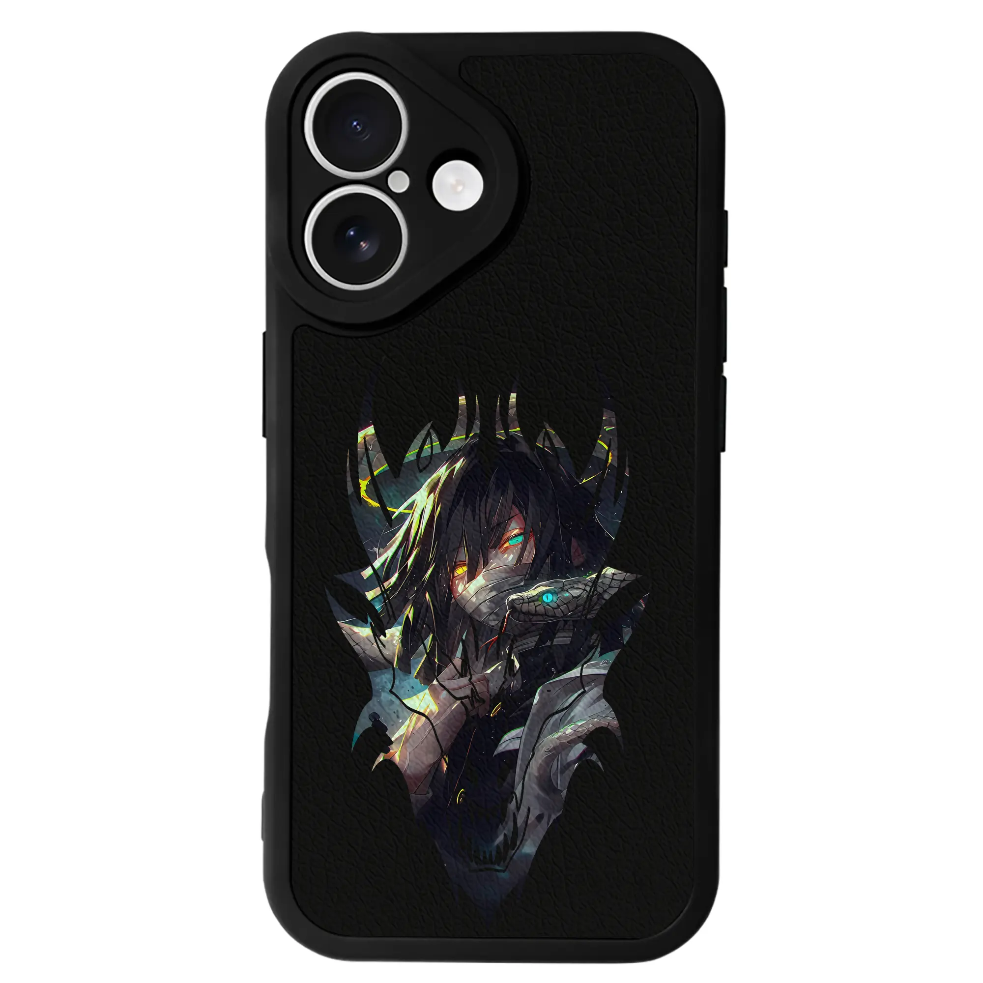 鬼滅の刃 グッズ,伊黒 小芭内 - IPhone 16シリーズ対応 ・ シリコンスマホケース ・ レザー調 ・ 高精度フィット ・ 耐衝撃 ・ ワイヤレス充電対応 ・ 精密カット